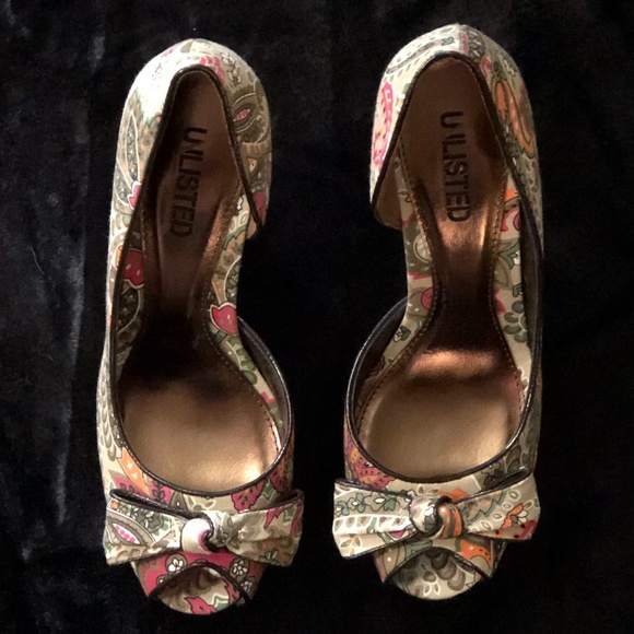 Unlisted Paisley Fabric Peep Toe Heels - Picture 3 of 12